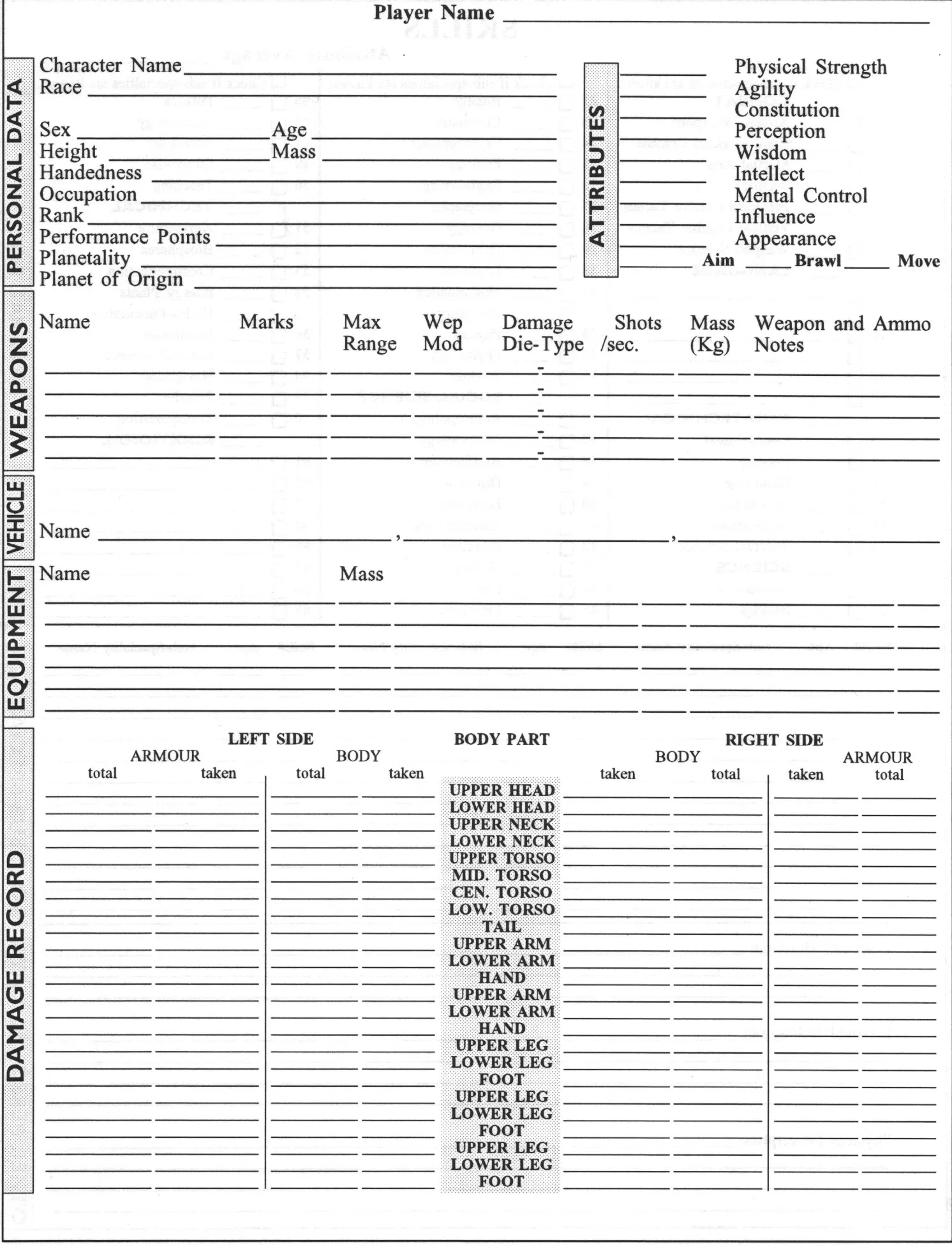 Character Sheet Front